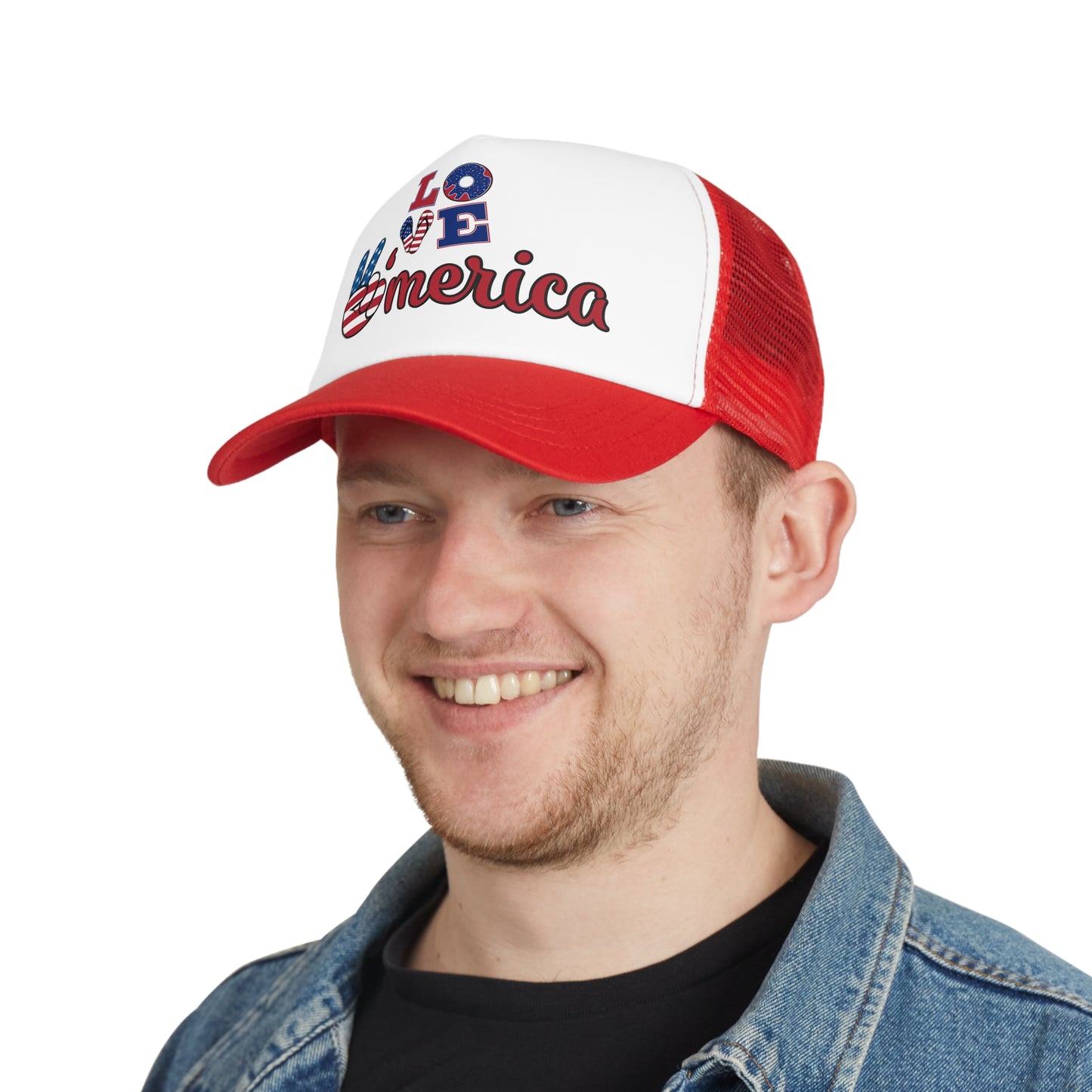Patriotic Mesh Cap - 'Love America' Design, Memorial Day, 4th of July Hat,