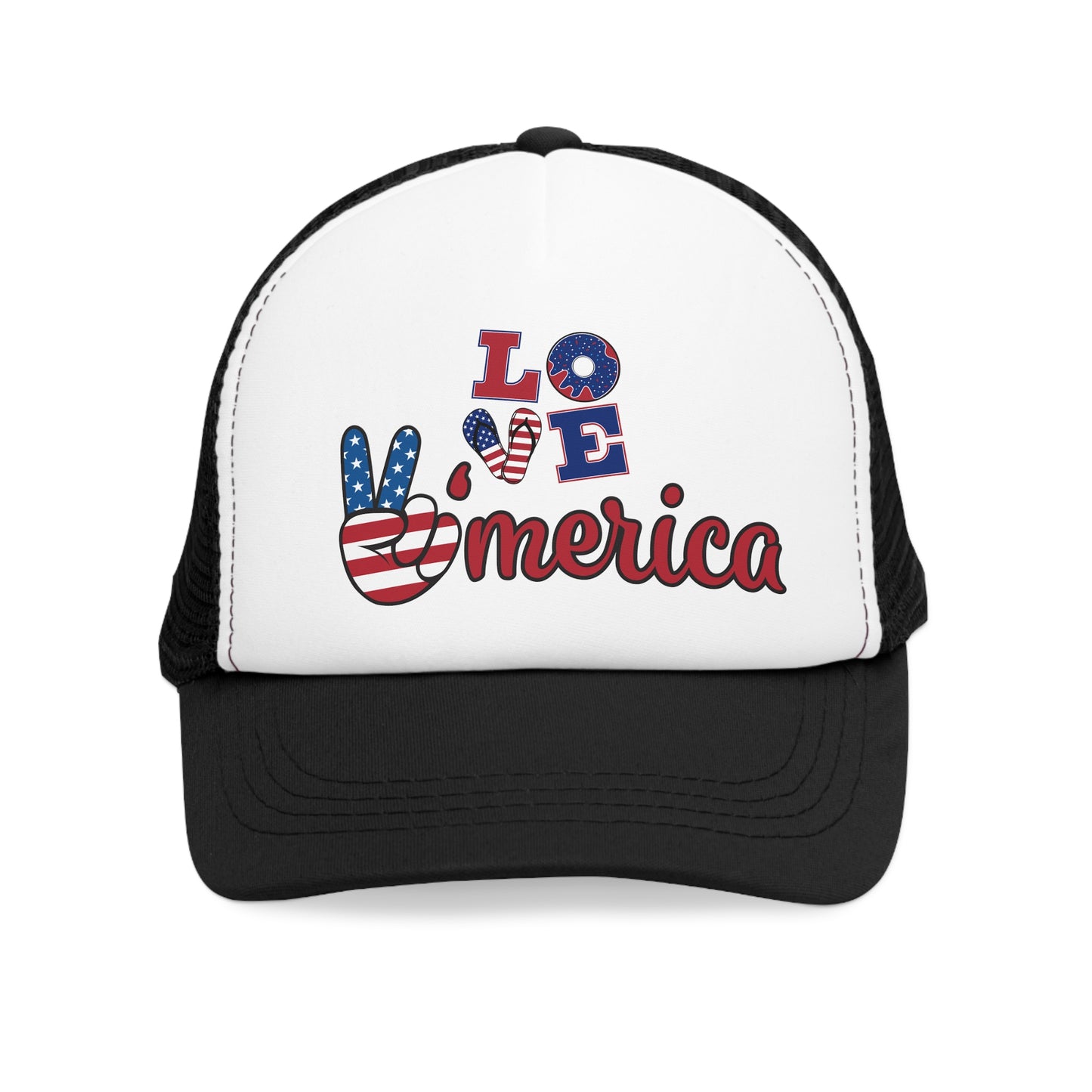 Patriotic Mesh Cap - 'Love America' Design, Memorial Day, 4th of July Hat,