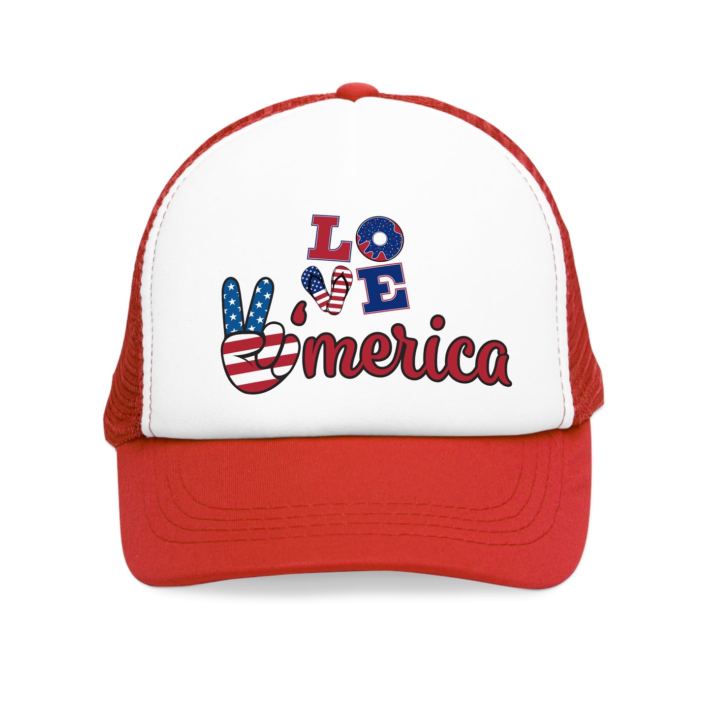 Patriotic Mesh Cap - 'Love America' Design, Memorial Day, 4th of July Hat,