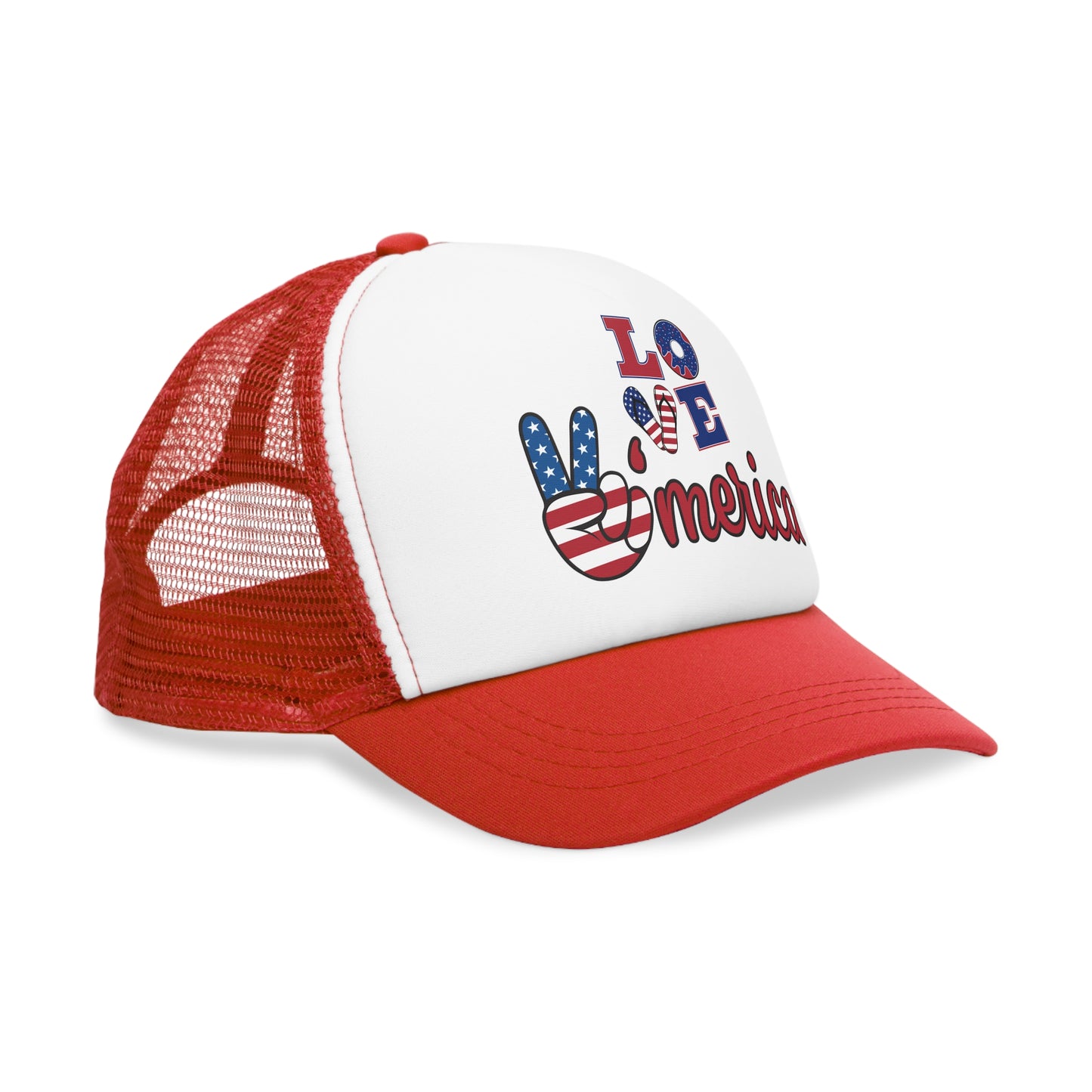 Patriotic Mesh Cap - 'Love America' Design, Memorial Day, 4th of July Hat,