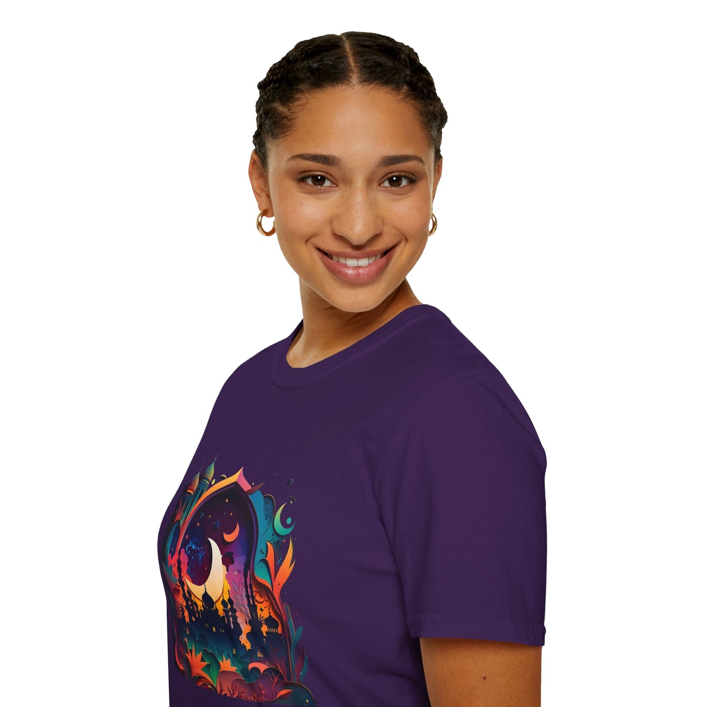Celestial Unisex T-Shirt with Islamic Theme, Festival Wear Neon Color Masjid