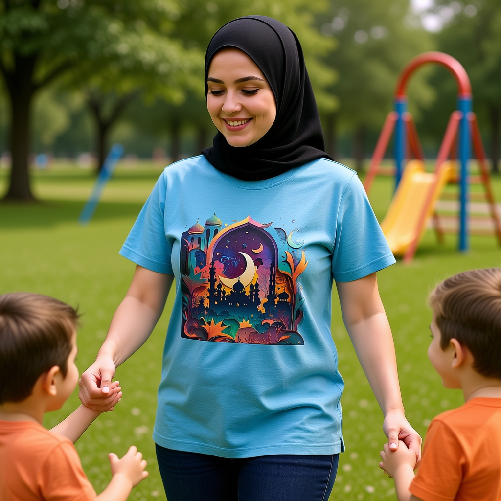 Celestial Unisex T-Shirt with Islamic Theme, Festival Wear Neon Color Masjid