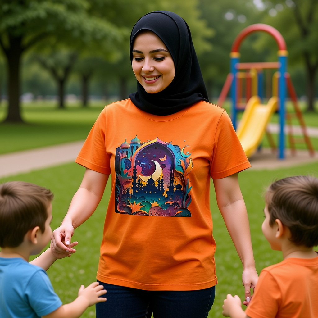 Celestial Unisex T-Shirt with Islamic Theme, Festival Wear Neon Color Masjid