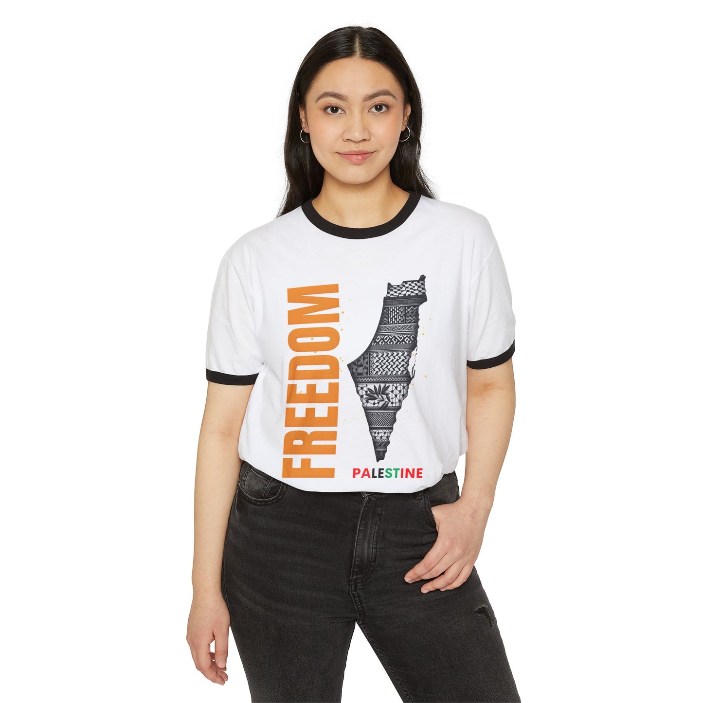 Freedom Palestine Activist Cotton Ringer T-Shirt, Unisex Tee, Protest Apparel