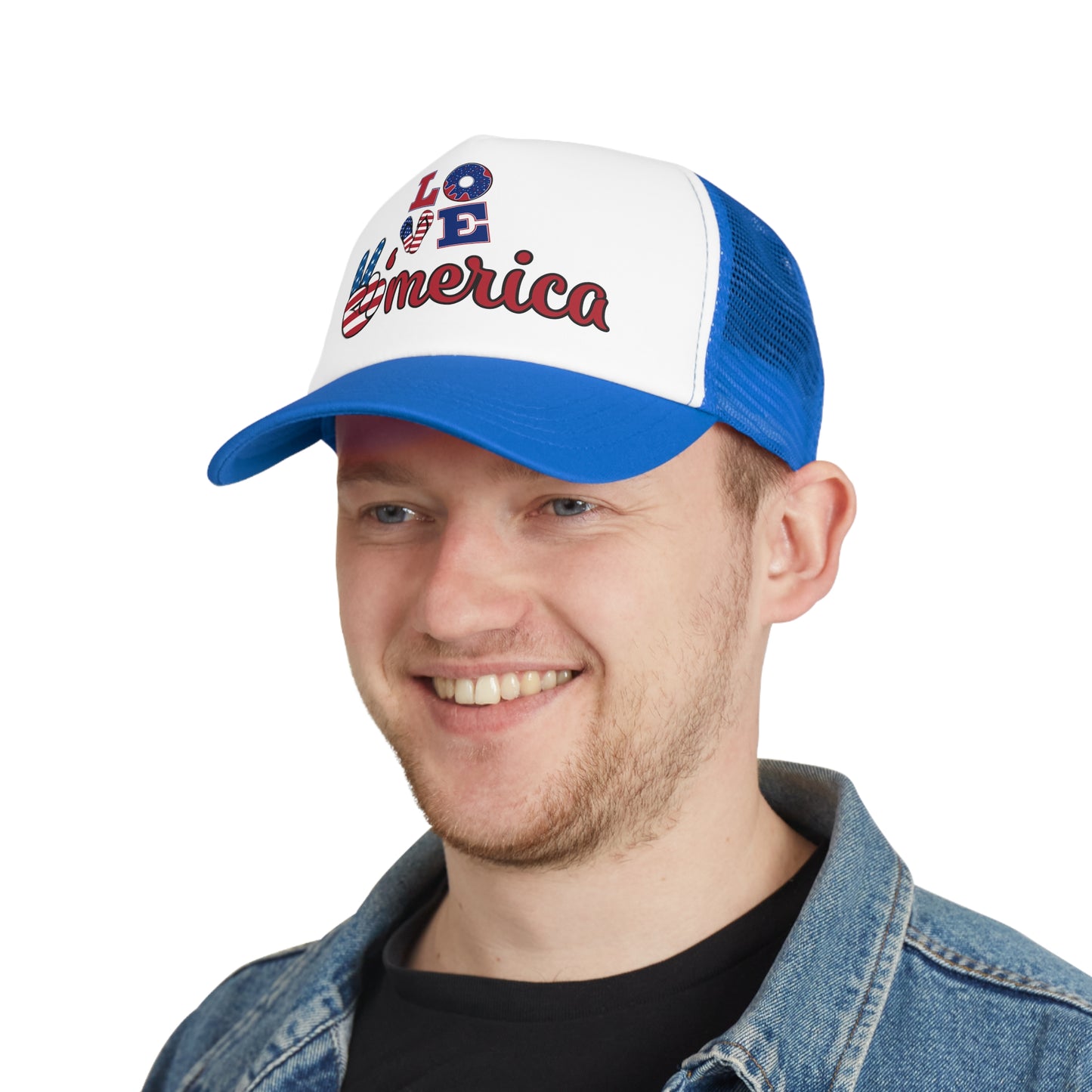 Patriotic Mesh Cap - 'Love America' Design, Memorial Day, 4th of July Hat,
