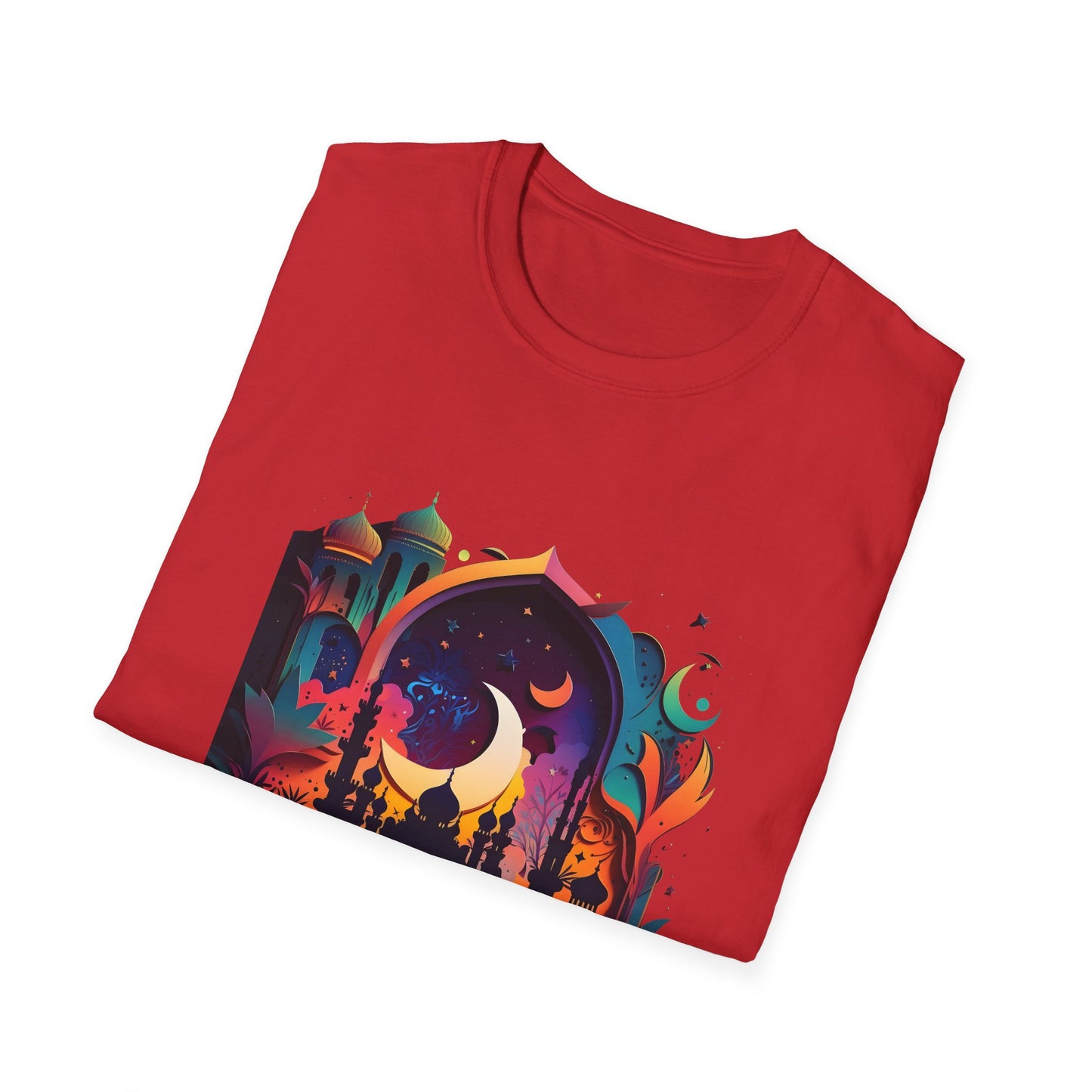 Celestial Unisex T-Shirt with Islamic Theme, Festival Wear Neon Color Masjid