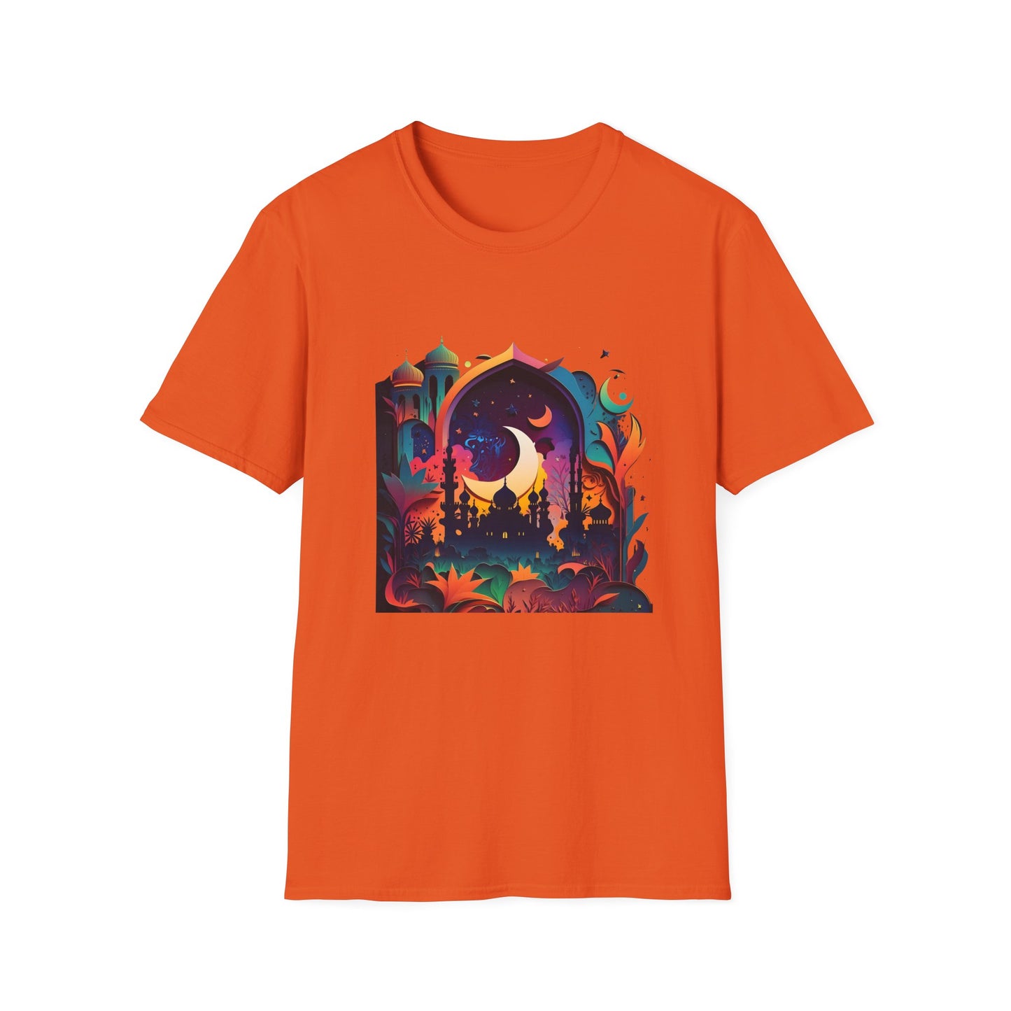 Celestial Unisex T-Shirt with Islamic Theme, Festival Wear Neon Color Masjid