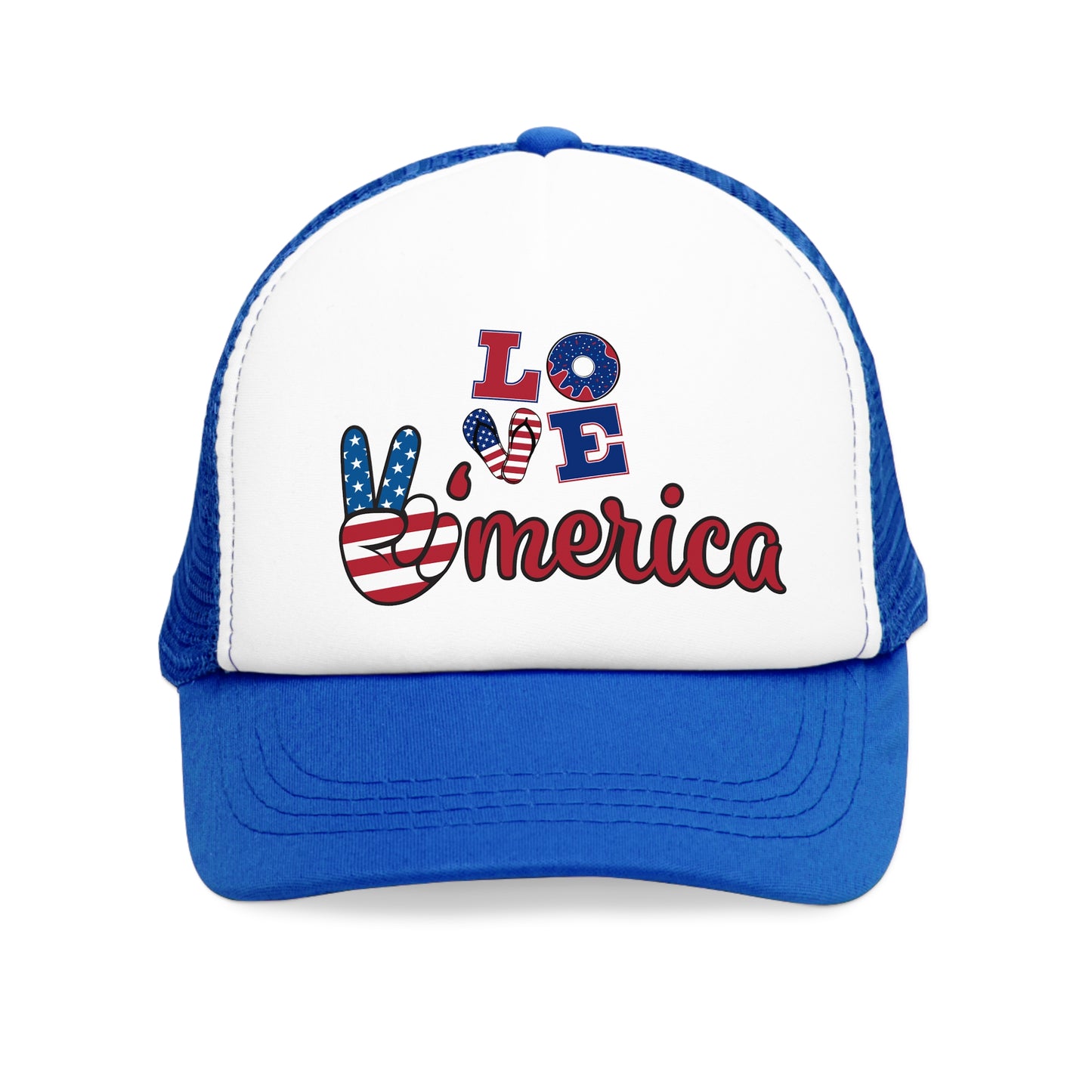 Patriotic Mesh Cap - 'Love America' Design, Memorial Day, 4th of July Hat,