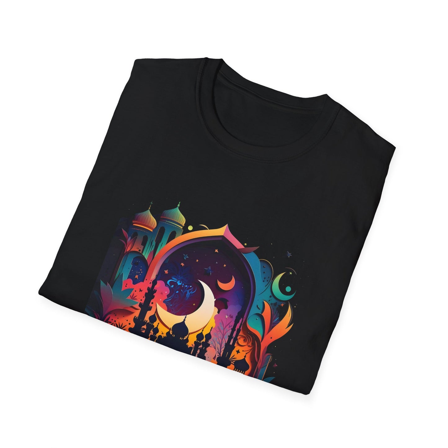 Celestial Unisex T-Shirt with Islamic Theme, Festival Wear Neon Color Masjid