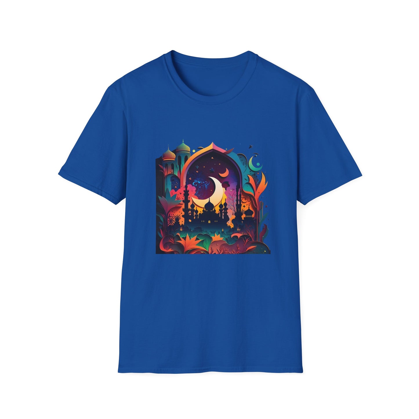 Celestial Unisex T-Shirt with Islamic Theme, Festival Wear Neon Color Masjid