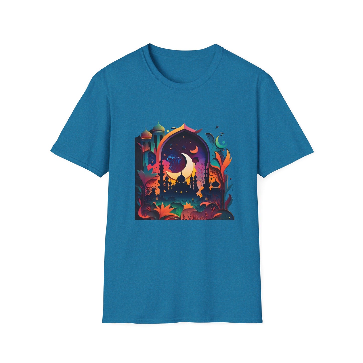 Celestial Unisex T-Shirt with Islamic Theme, Festival Wear Neon Color Masjid