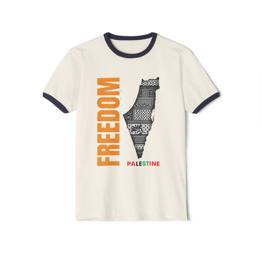Freedom Palestine Activist Cotton Ringer T-Shirt, Unisex Tee, Protest Apparel