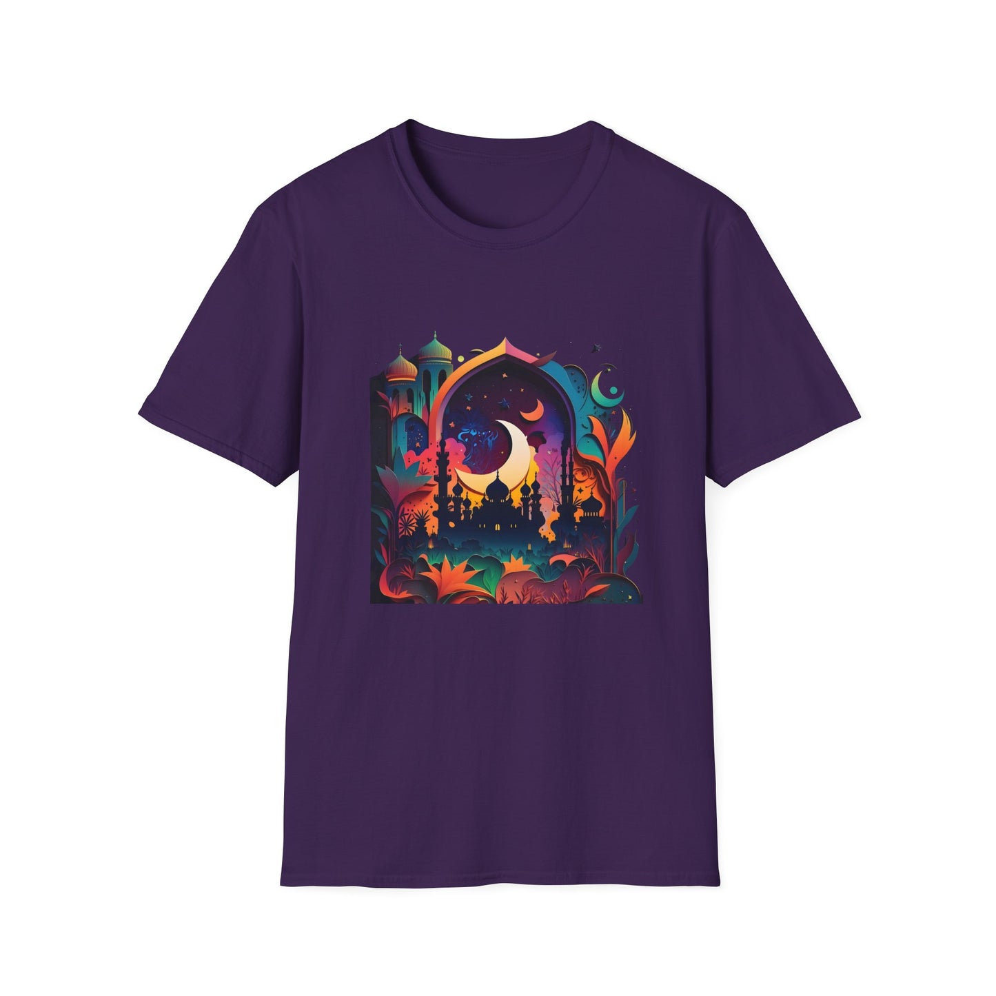 Celestial Unisex T-Shirt with Islamic Theme, Festival Wear Neon Color Masjid