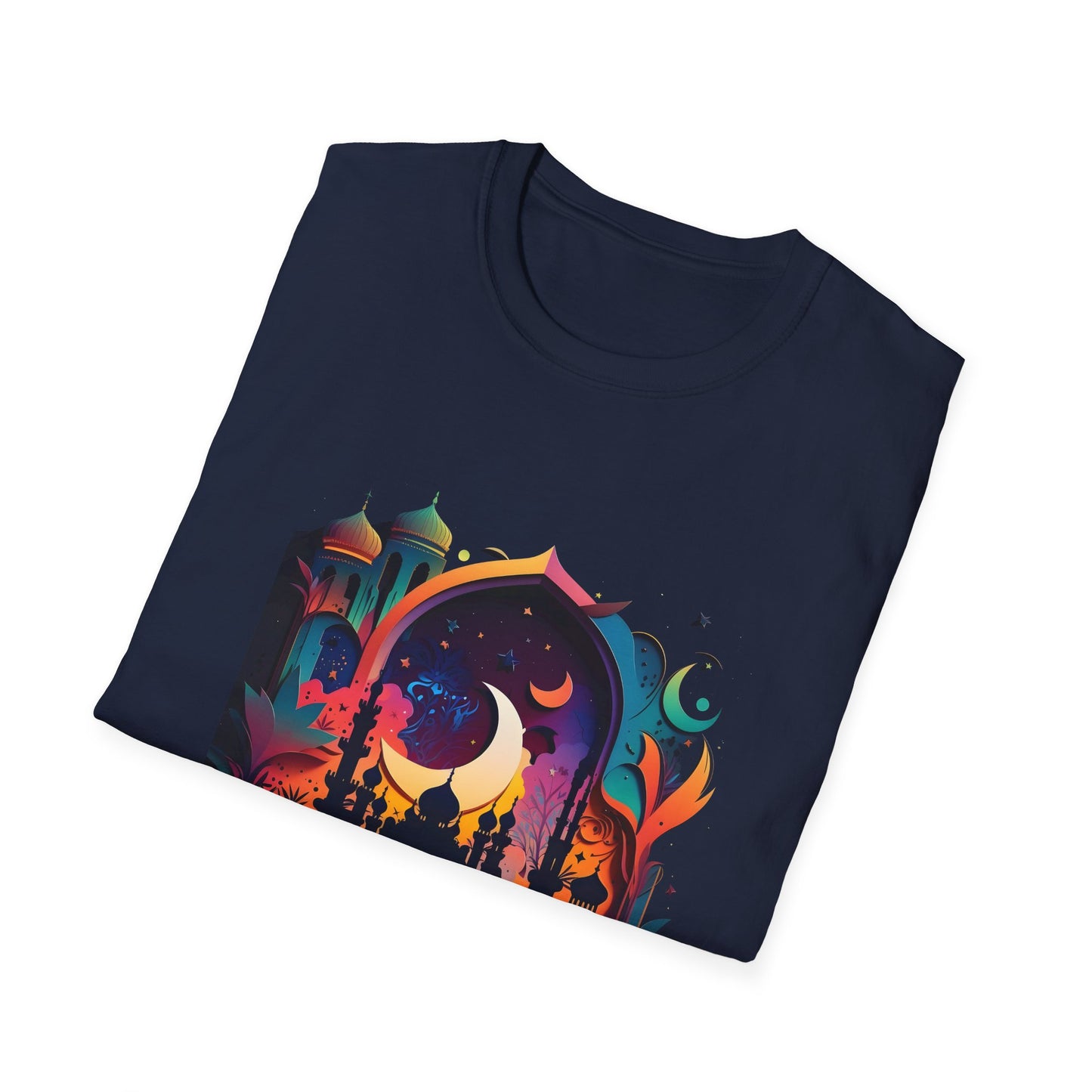Celestial Unisex T-Shirt with Islamic Theme, Festival Wear Neon Color Masjid