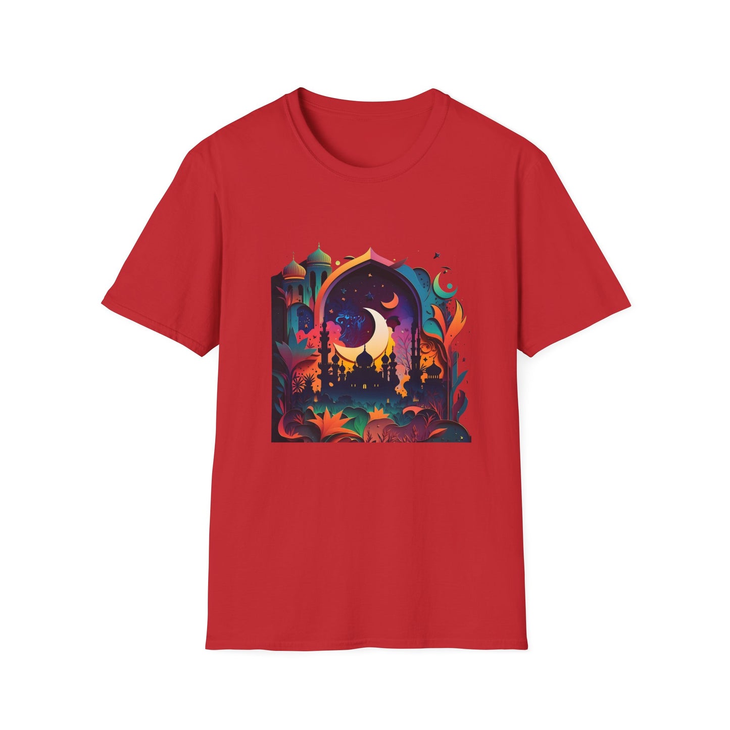 Celestial Unisex T-Shirt with Islamic Theme, Festival Wear Neon Color Masjid