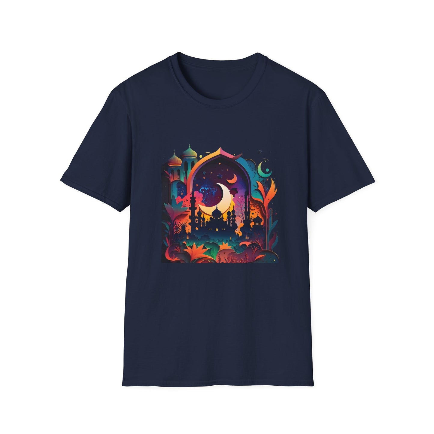 Celestial Unisex T-Shirt with Islamic Theme, Festival Wear Neon Color Masjid