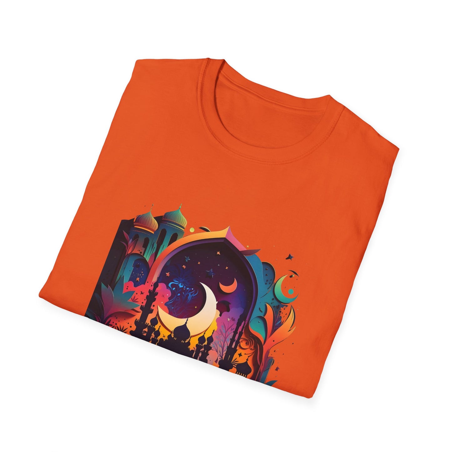Celestial Unisex T-Shirt with Islamic Theme, Festival Wear Neon Color Masjid