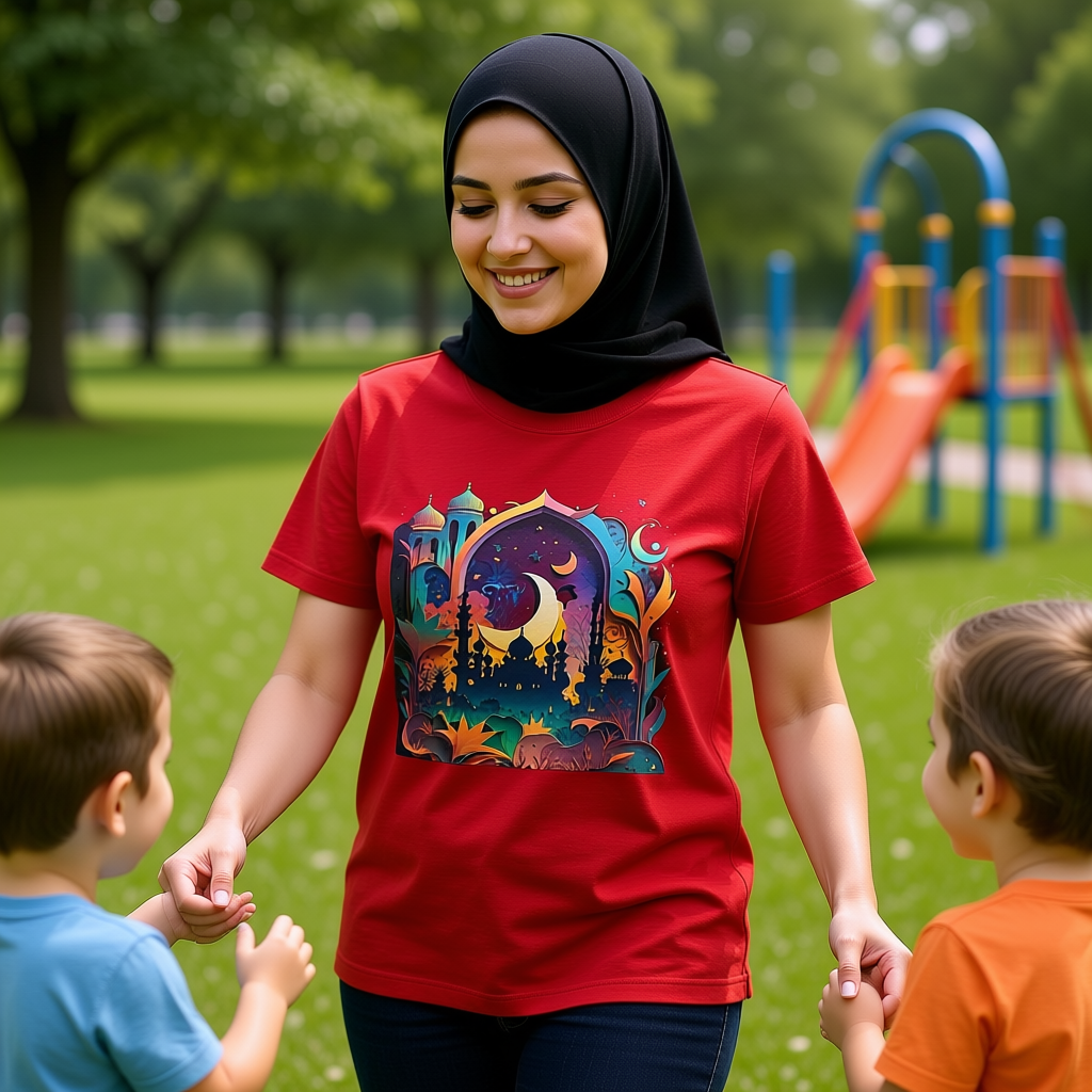Celestial Unisex T-Shirt with Islamic Theme, Festival Wear Neon Color Masjid
