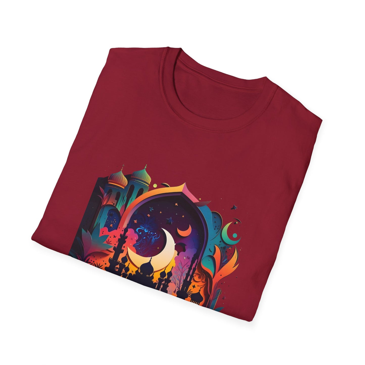Celestial Unisex T-Shirt with Islamic Theme, Festival Wear Neon Color Masjid