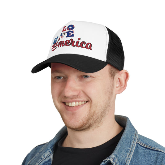 Patriotic Mesh Cap - 'Love America' Design, Memorial Day, 4th of July Hat,