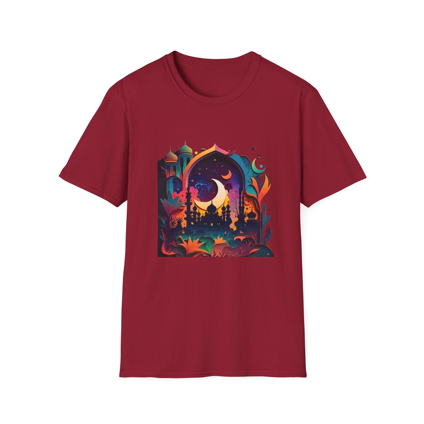 Celestial Unisex T-Shirt with Islamic Theme, Festival Wear Neon Color Masjid