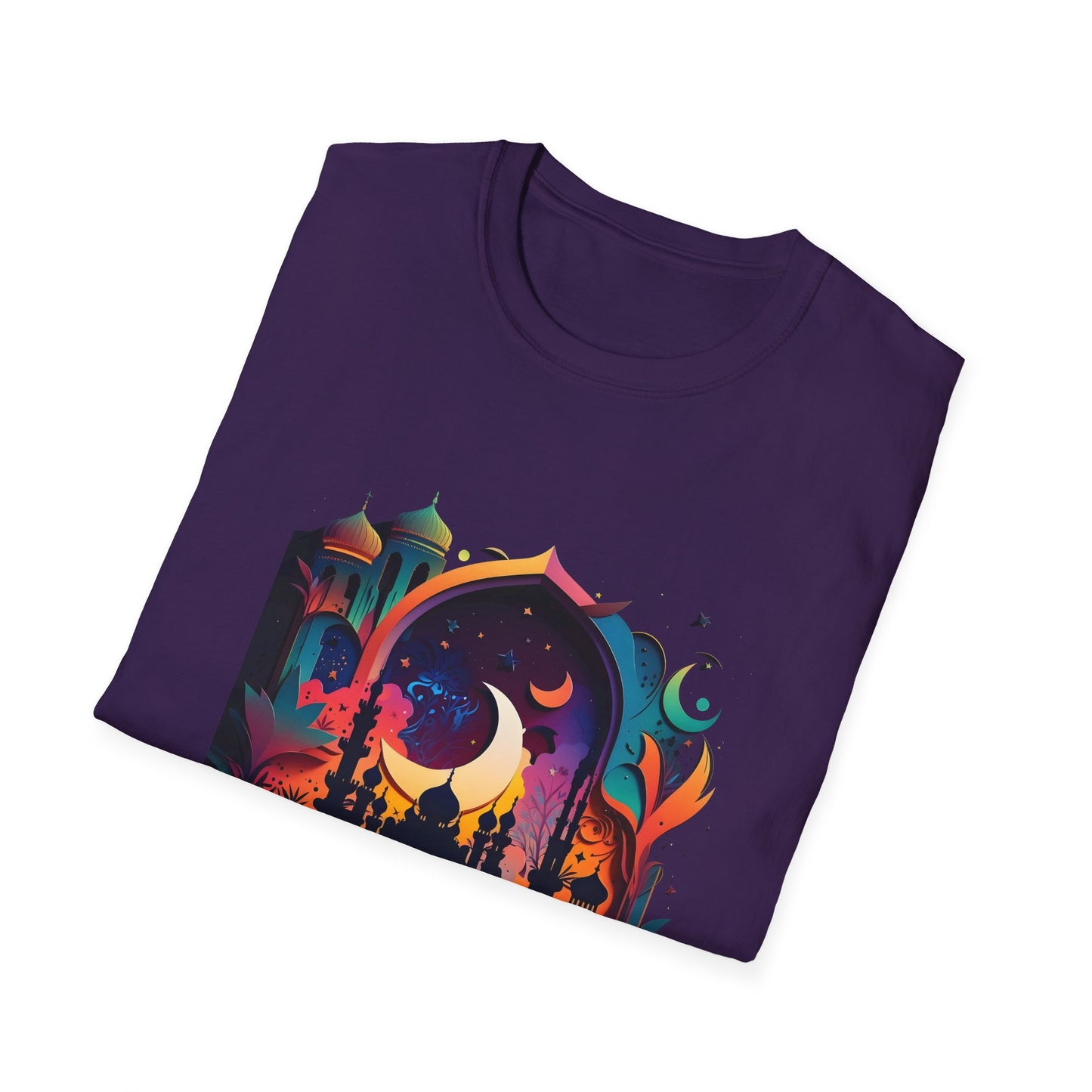 Celestial Unisex T-Shirt with Islamic Theme, Festival Wear Neon Color Masjid
