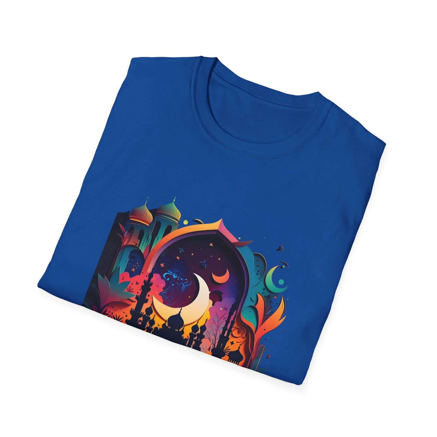Celestial Unisex T-Shirt with Islamic Theme, Festival Wear Neon Color Masjid