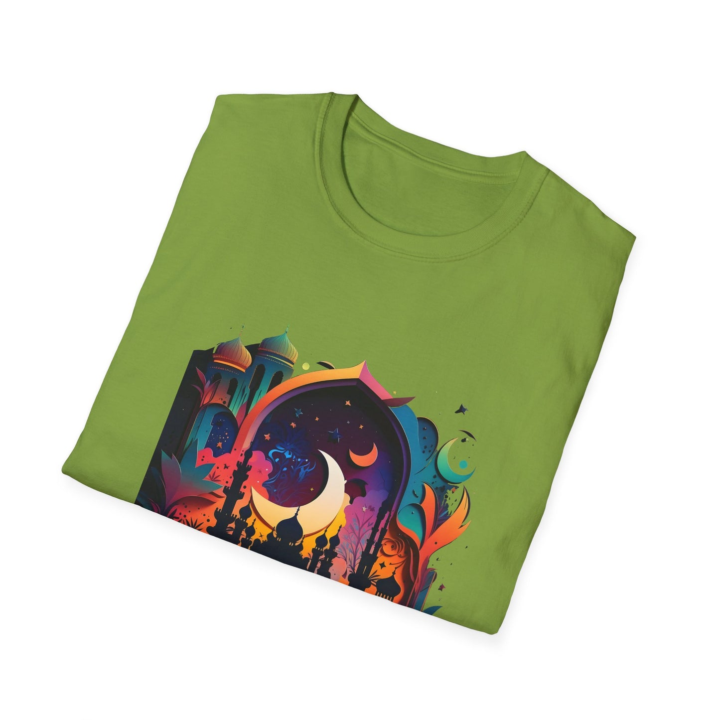 Celestial Unisex T-Shirt with Islamic Theme, Festival Wear Neon Color Masjid