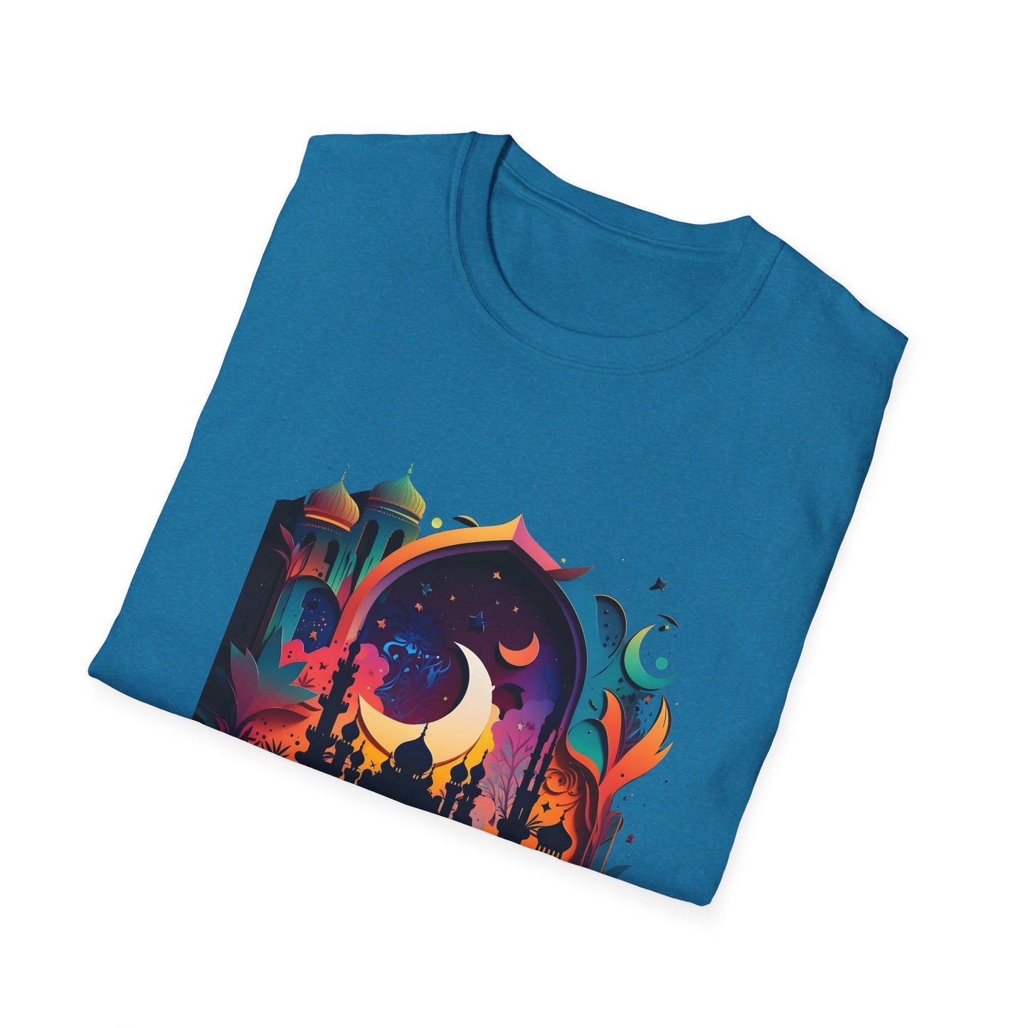 Celestial Unisex T-Shirt with Islamic Theme, Festival Wear Neon Color Masjid