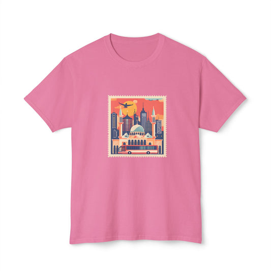 Islamic Cityscape Adventure Unisex T-shirt, Pink Graphic Tee, Unique Souvenir Shirt, Casual Everyday Wear, Muslim Gift, Ramdan, Islamic Gift