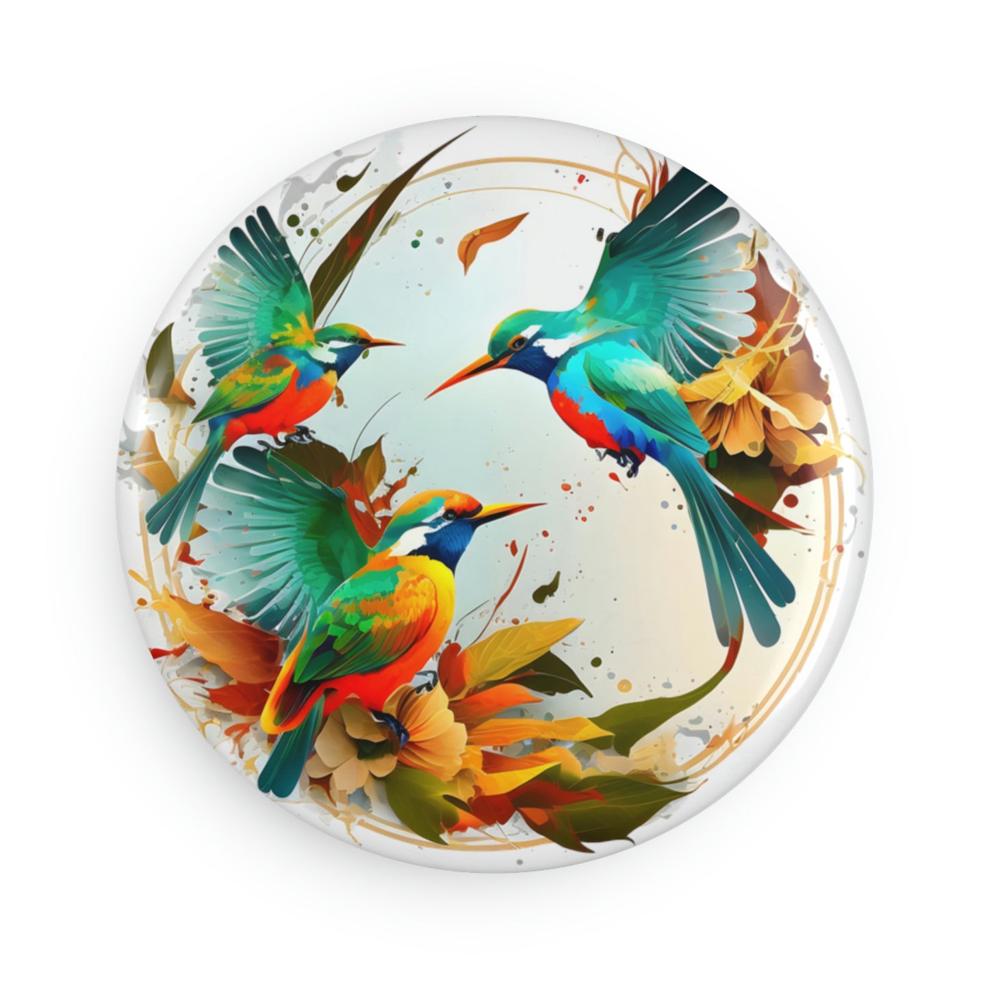 Birds of Paradise Magnet, Button Magnet, Round (1 & 10 pcs), Birds