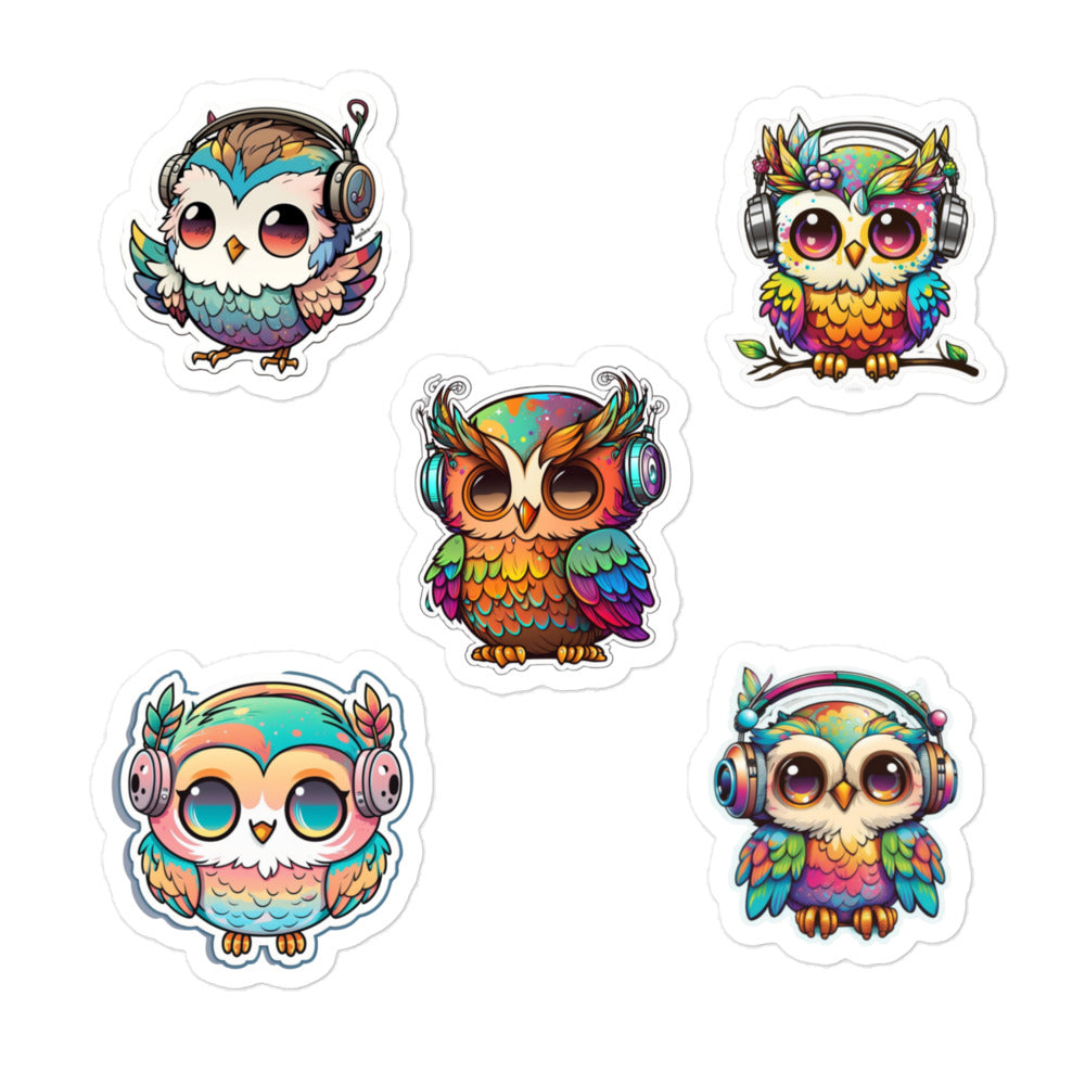 Happy Colorful Owl Stickers - Bubble-free stickers